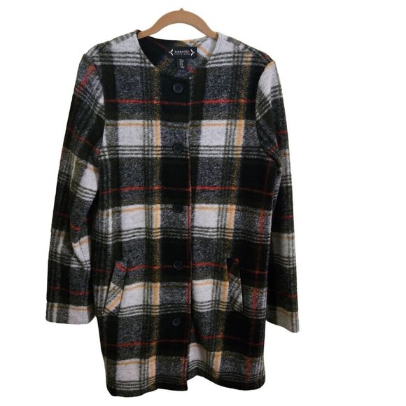 Nanette Lepore NWOT Wool Blend Plaid Collarless Coat Size M - Picture 1 of 8